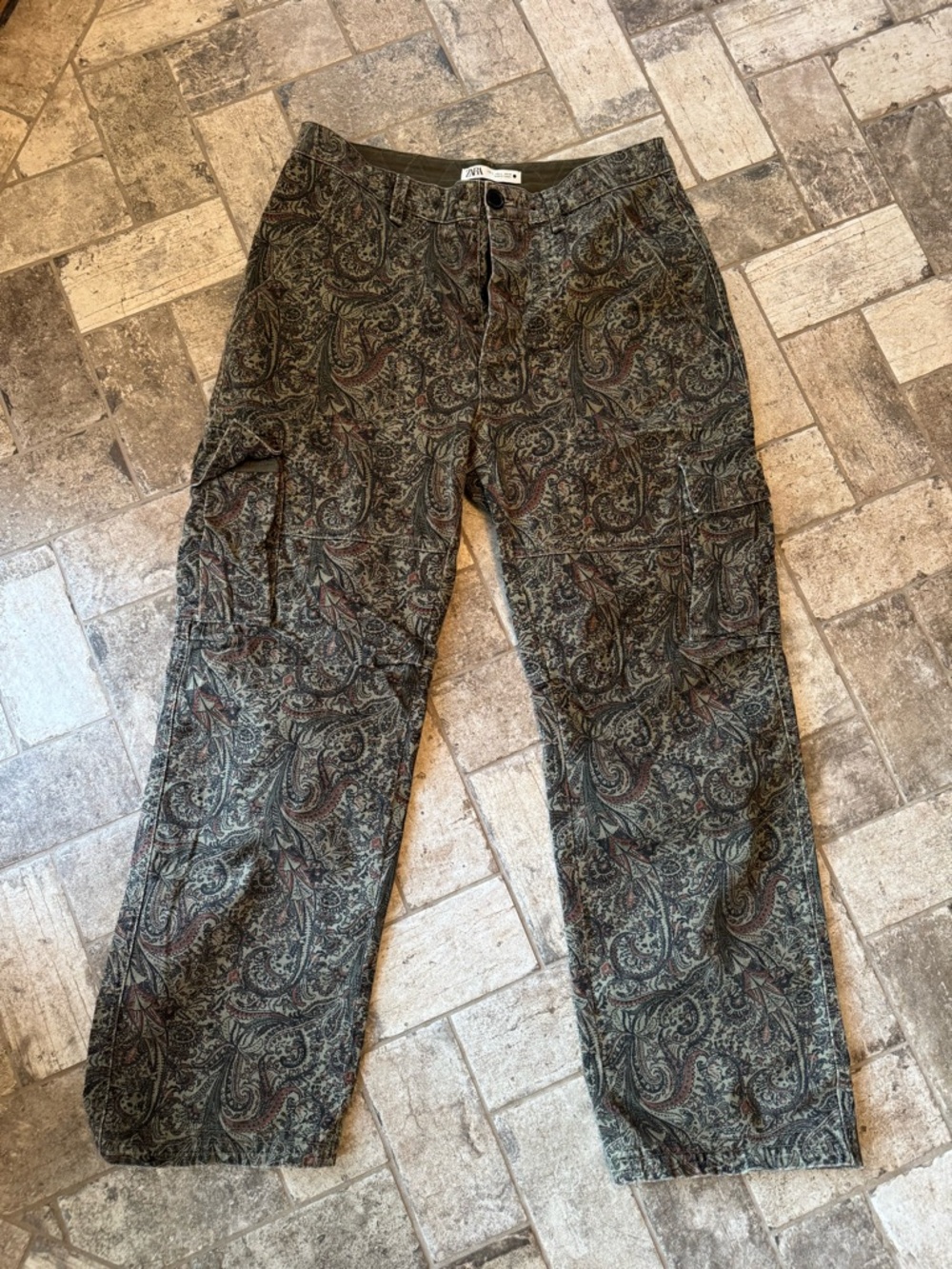 Zara Olive Paisley Cargo Pants
